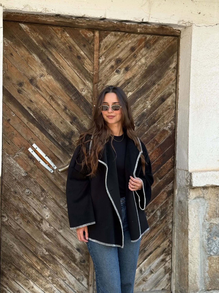 ONE COLOR BUTTONED WOMAN COAT BLACK/ E ZEZE - 2