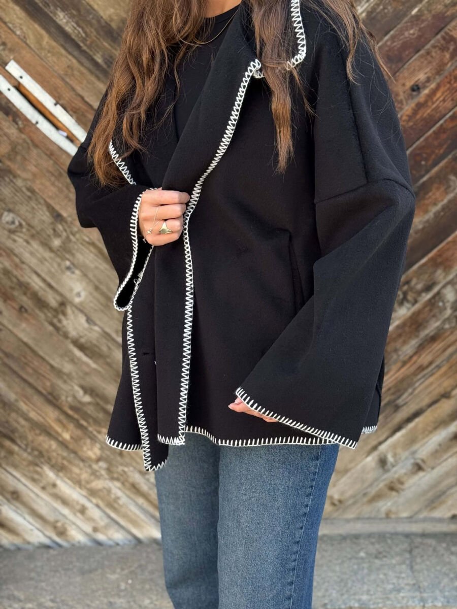 ONE COLOR BUTTONED WOMAN COAT BLACK/ E ZEZE - 4