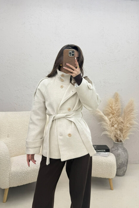 PALLTO ME KOPSA PER FEMRA NE NGJYRE KREM - KLAUDIO FASHION