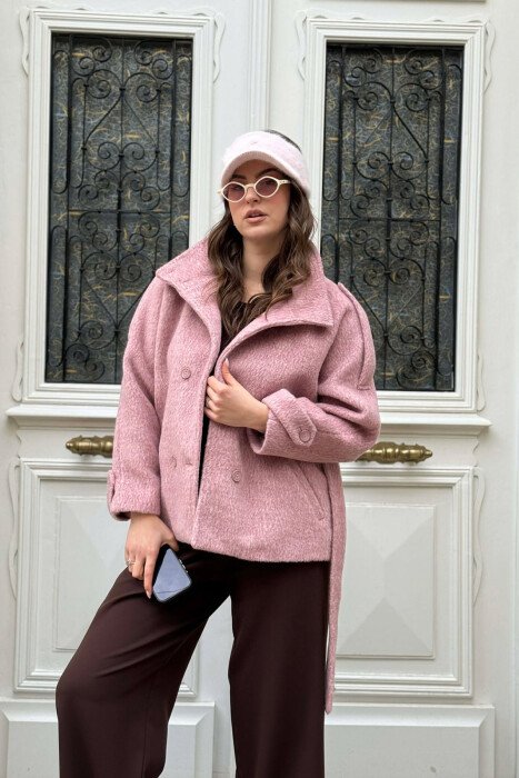 ONE COLOR BUTTONED WOMAN COAT WITH BELT VINEGAR/UTHULL - 1