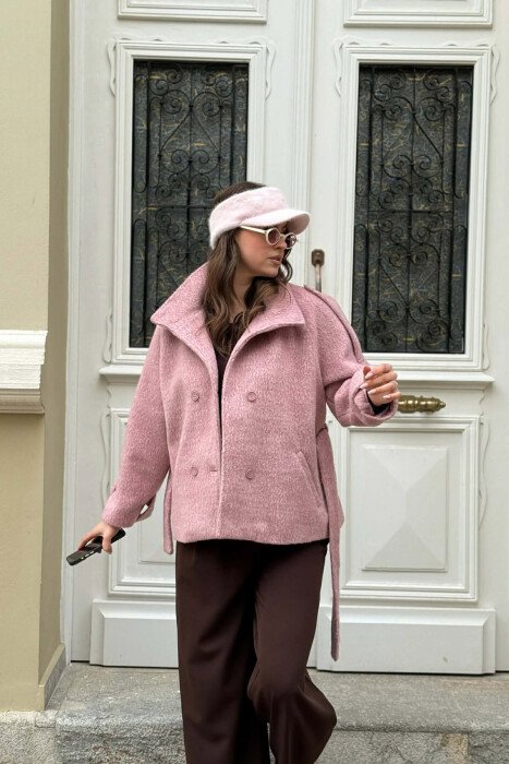 ONE COLOR BUTTONED WOMAN COAT WITH BELT VINEGAR/UTHULL - 3