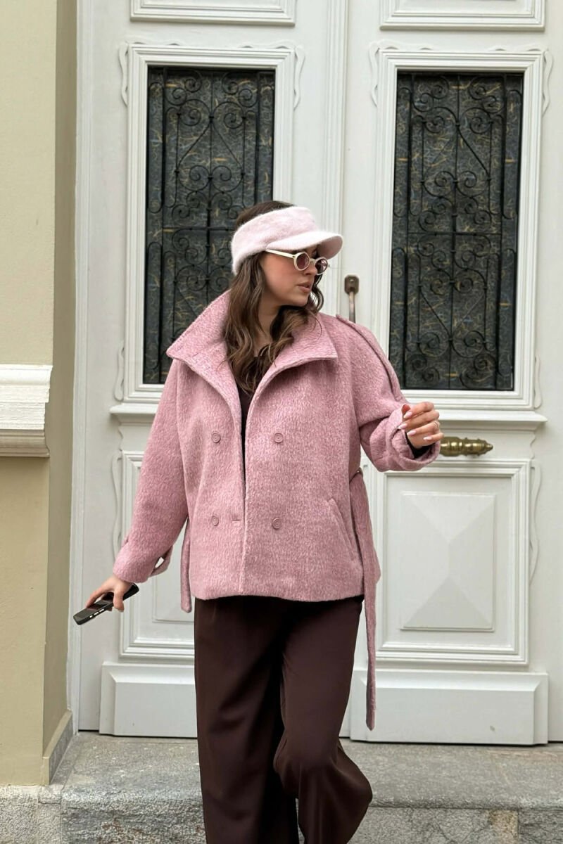ONE COLOR BUTTONED WOMAN COAT WITH BELT VINEGAR/UTHULL - 3