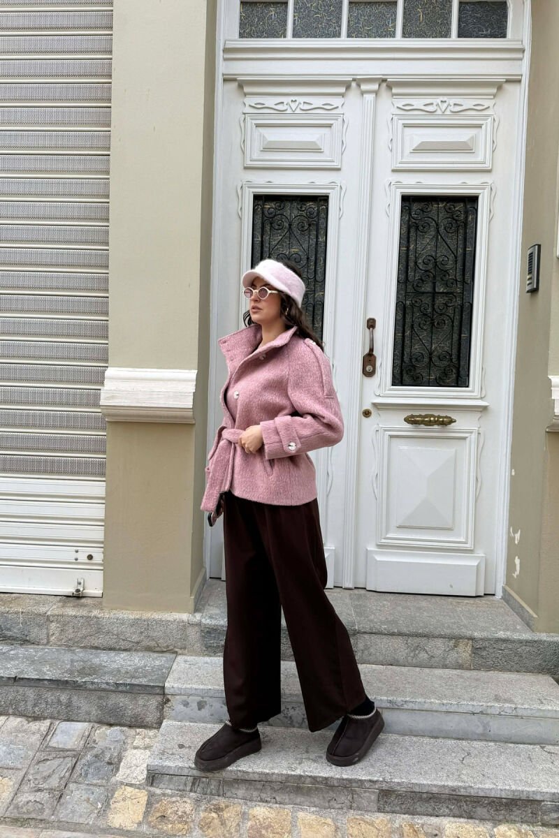 ONE COLOR BUTTONED WOMAN COAT WITH BELT VINEGAR/UTHULL - 2