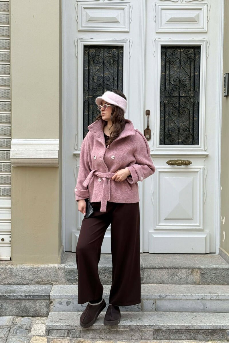 ONE COLOR BUTTONED WOMAN COAT WITH BELT VINEGAR/UTHULL - 3