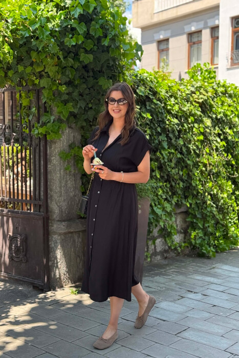 ONE COLOR BUTTONED WOMAN DRESS BLACK/ E ZEZE - 2
