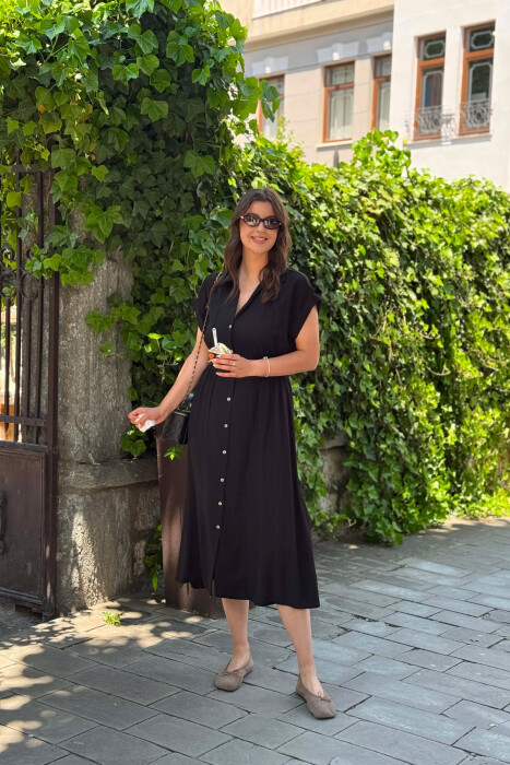 ONE COLOR BUTTONED WOMAN DRESS BLACK/ E ZEZE - 3