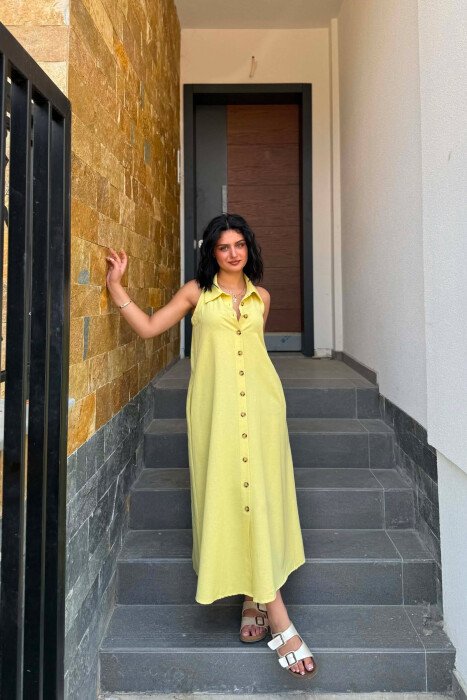 ONE COLOR BUTTONED WOMAN DRESS MUSTARD/MUSTARDE 