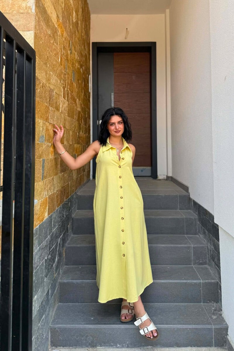 ONE COLOR BUTTONED WOMAN DRESS MUSTARD/MUSTARDE - 1