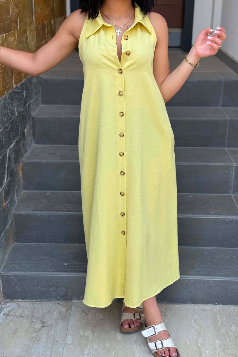 ONE COLOR BUTTONED WOMAN DRESS MUSTARD/MUSTARDE - 2
