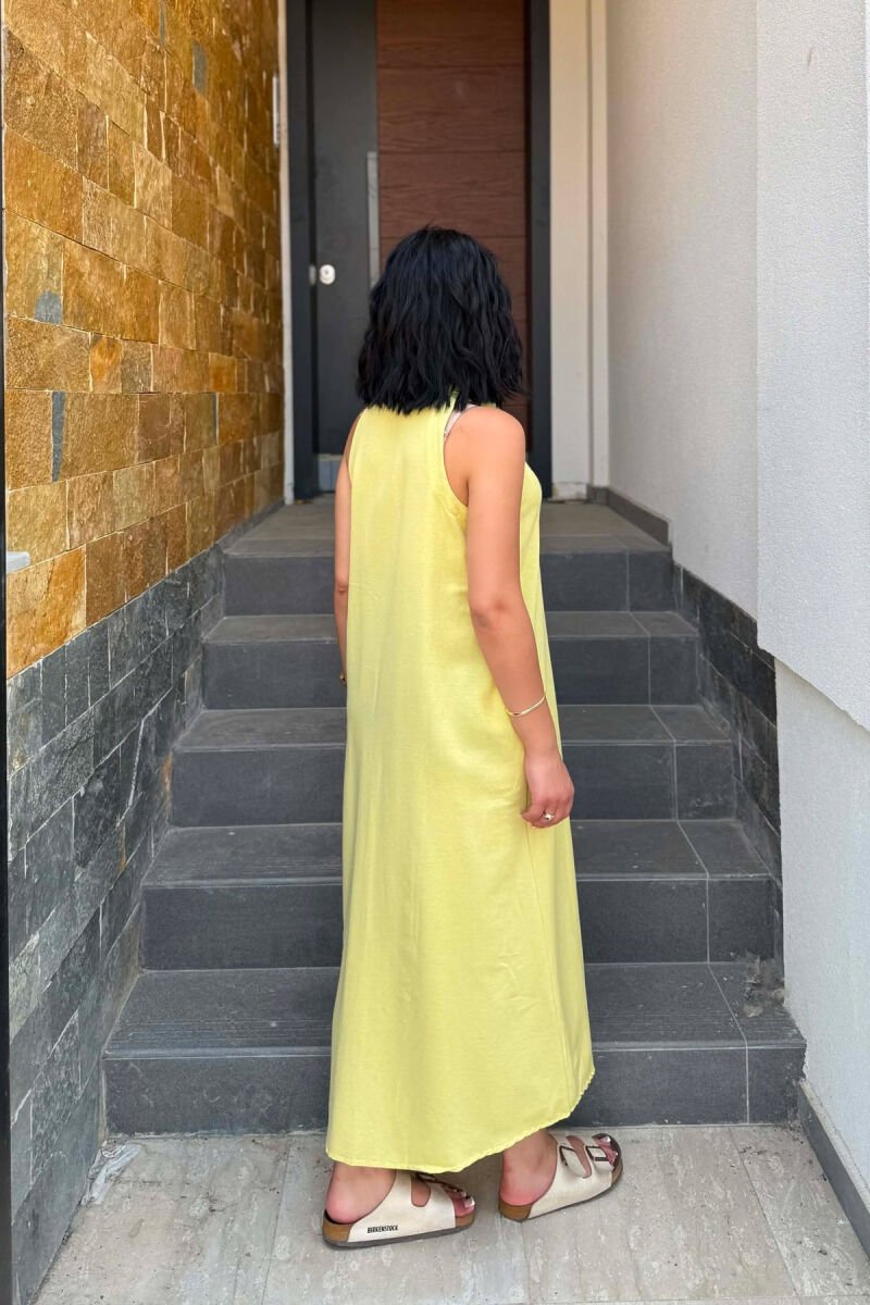 ONE COLOR BUTTONED WOMAN DRESS MUSTARD/MUSTARDE - 5
