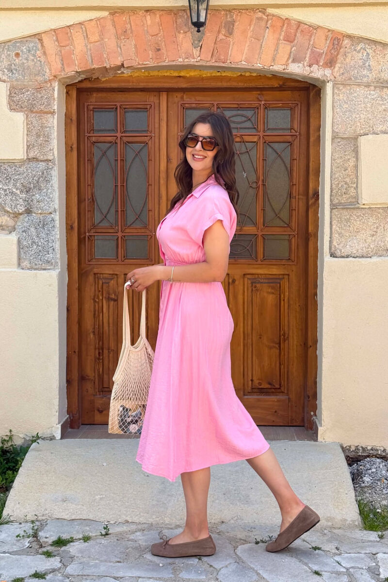 ONE COLOR BUTTONED WOMAN DRESS PINK/ROZE - 5