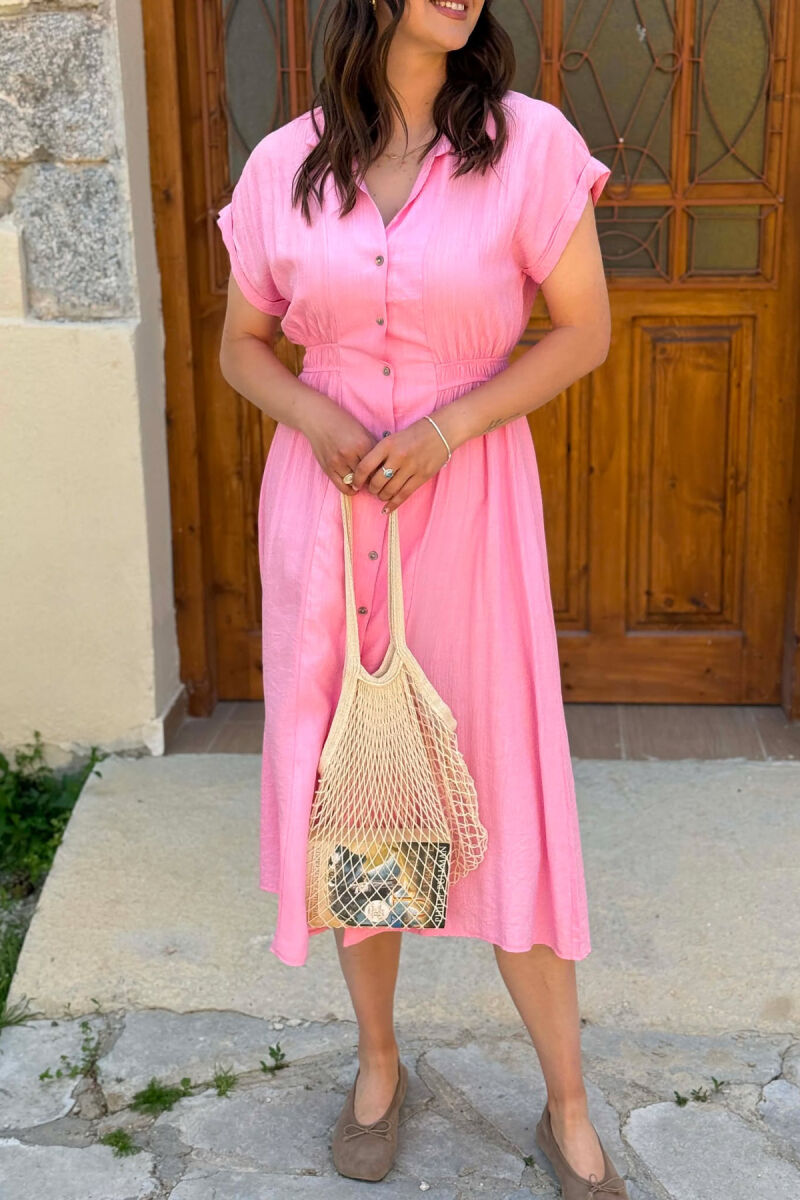 ONE COLOR BUTTONED WOMAN DRESS PINK/ROZE - 6