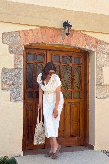 ONE COLOR BUTTONED WOMAN DRESS WHITE-E BARDHE - 6