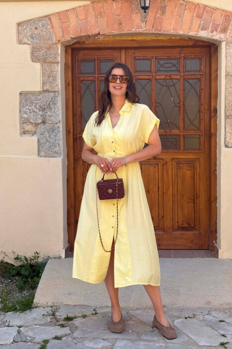 ONE COLOR BUTTONED WOMAN DRESS YELLOW/E VERDHE - 2