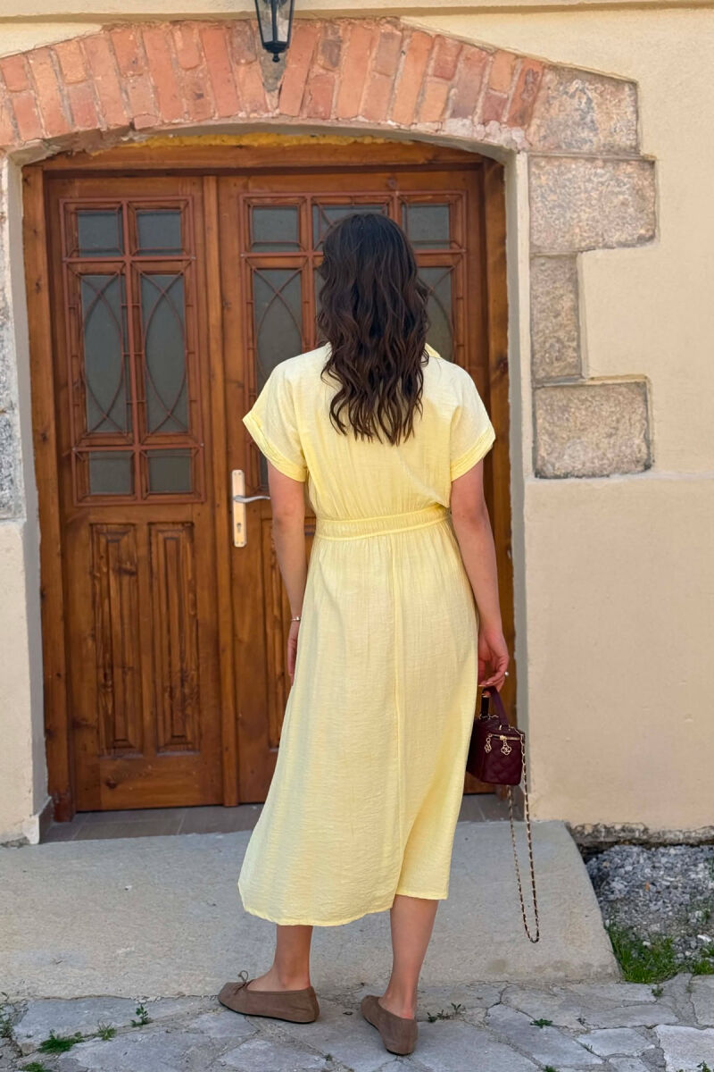 ONE COLOR BUTTONED WOMAN DRESS YELLOW/E VERDHE - 4