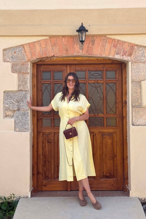 ONE COLOR BUTTONED WOMAN DRESS YELLOW/E VERDHE - 5