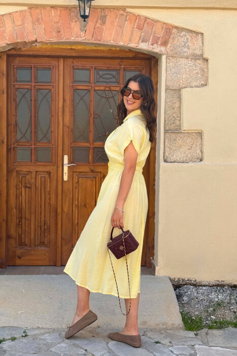 ONE COLOR BUTTONED WOMAN DRESS YELLOW/E VERDHE - 6