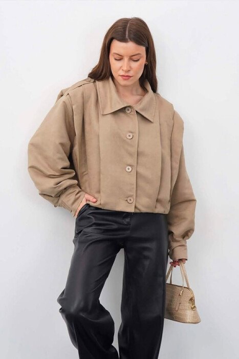 ONE COLOR BUTTONED WOMAN JACKET BEIGE/BEZHE - 2