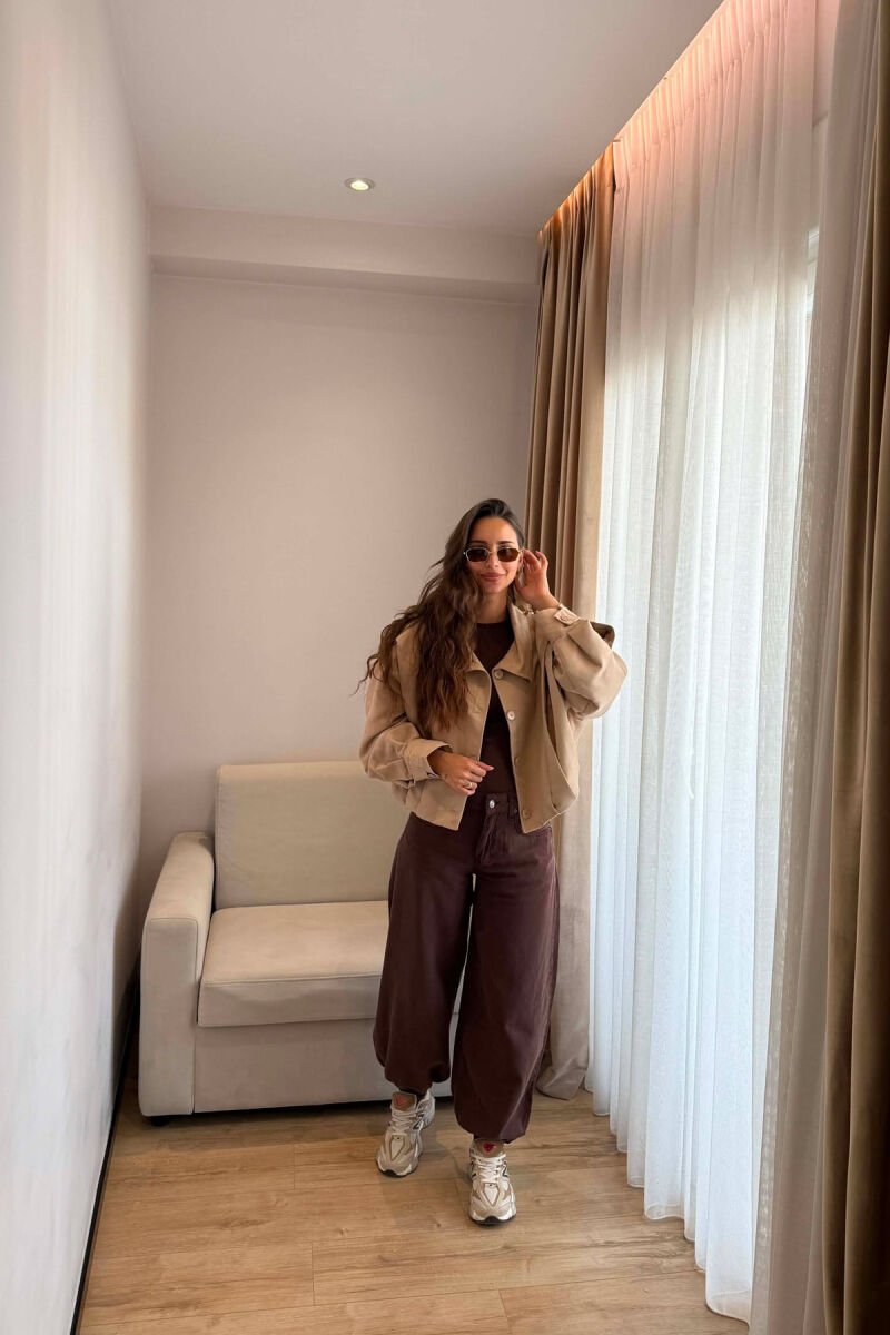 ONE COLOR BUTTONED WOMAN JACKET BEIGE/BEZHE - 1