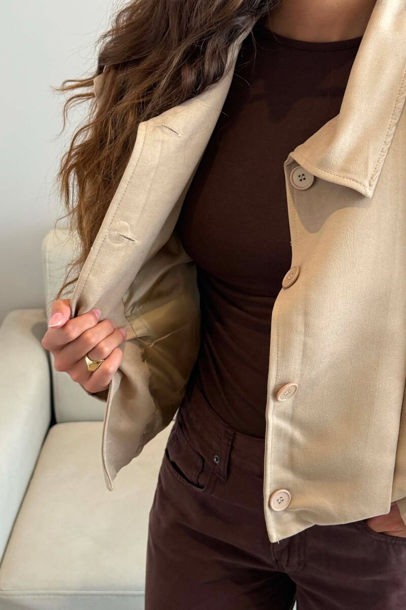 ONE COLOR BUTTONED WOMAN JACKET BEIGE/BEZHE - 3