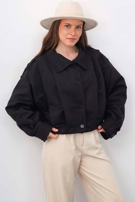 ONE COLOR BUTTONED WOMAN JACKET BLACK/ E ZEZE 