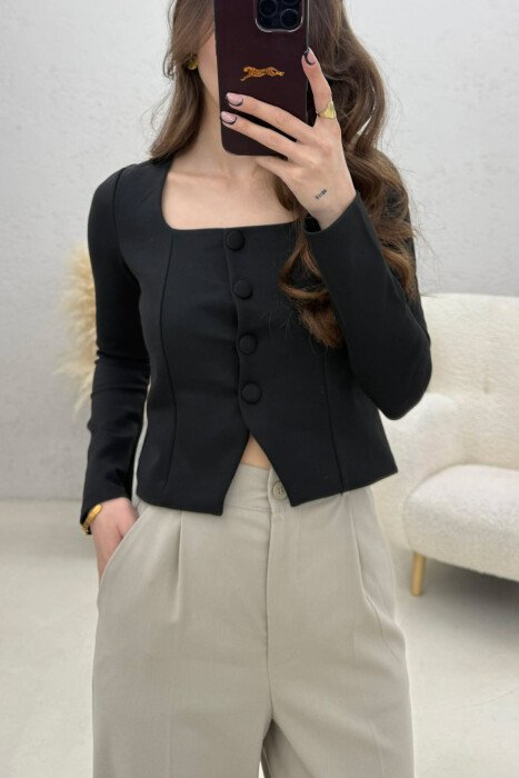 ONE COLOR BUTTONED WOMAN JACKET BLACK/ E ZEZE 