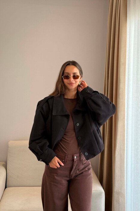 ONE COLOR BUTTONED WOMAN JACKET BLACK/ E ZEZE - KLAUDIO FASHION