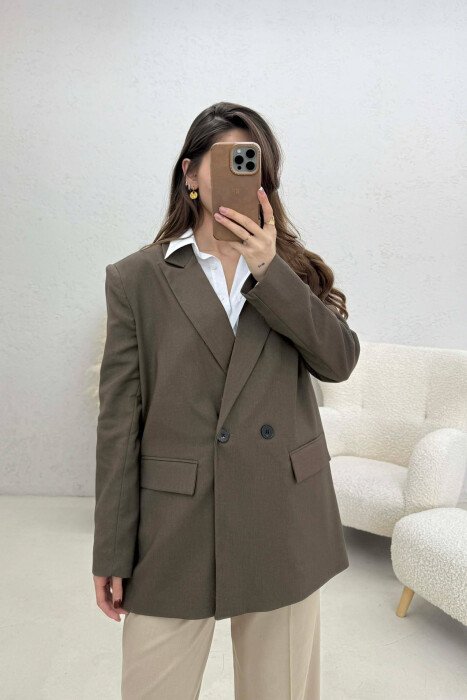 ONE COLOR BUTTONED WOMAN JACKET BROWN/KAFE 