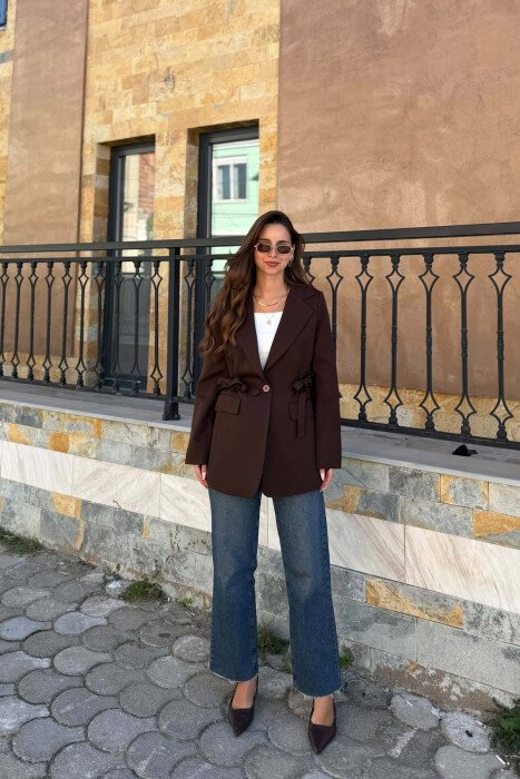ONE COLOR BUTTONED WOMAN JACKET BROWN/KAFE 