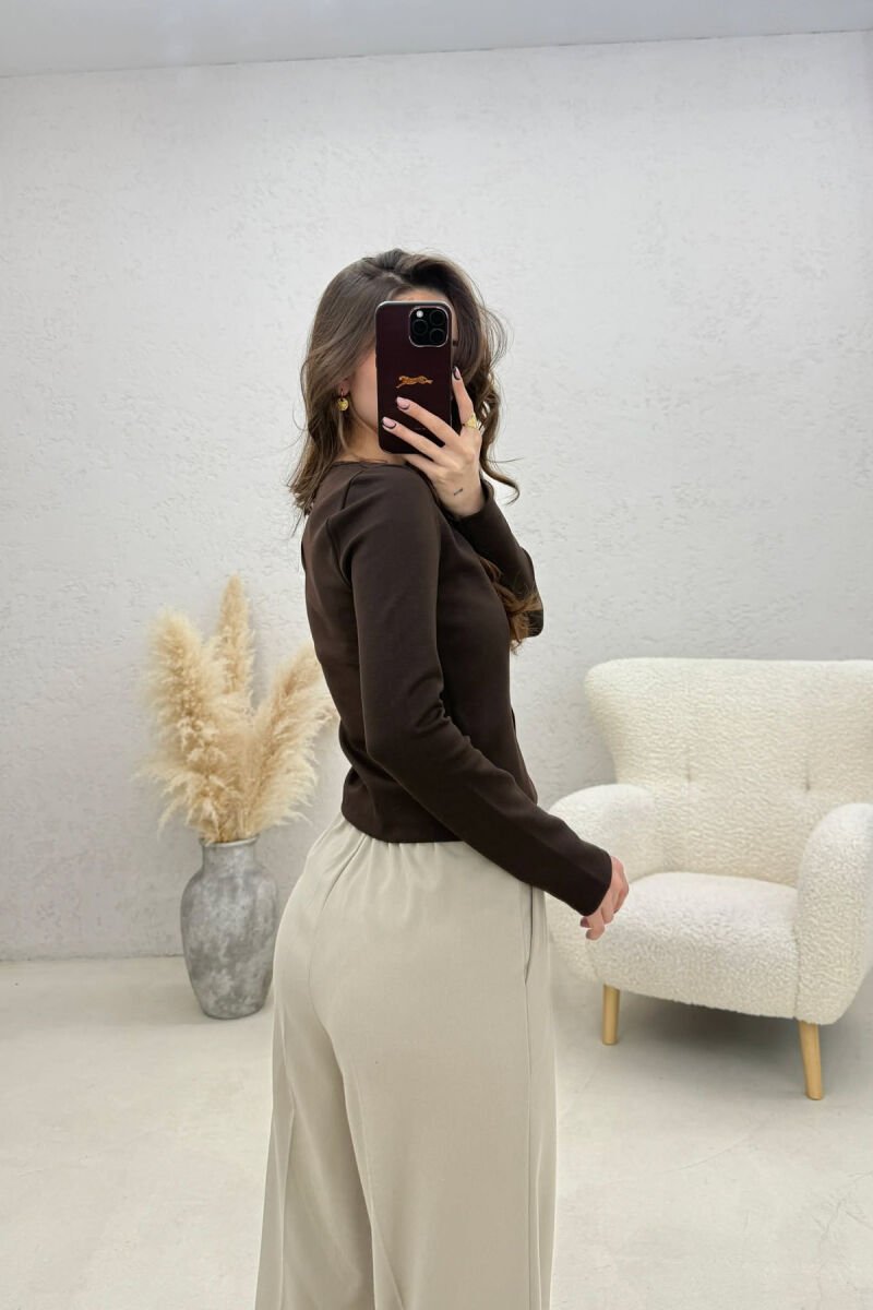 ONE COLOR BUTTONED WOMAN JACKET BROWN/KAFE - 2