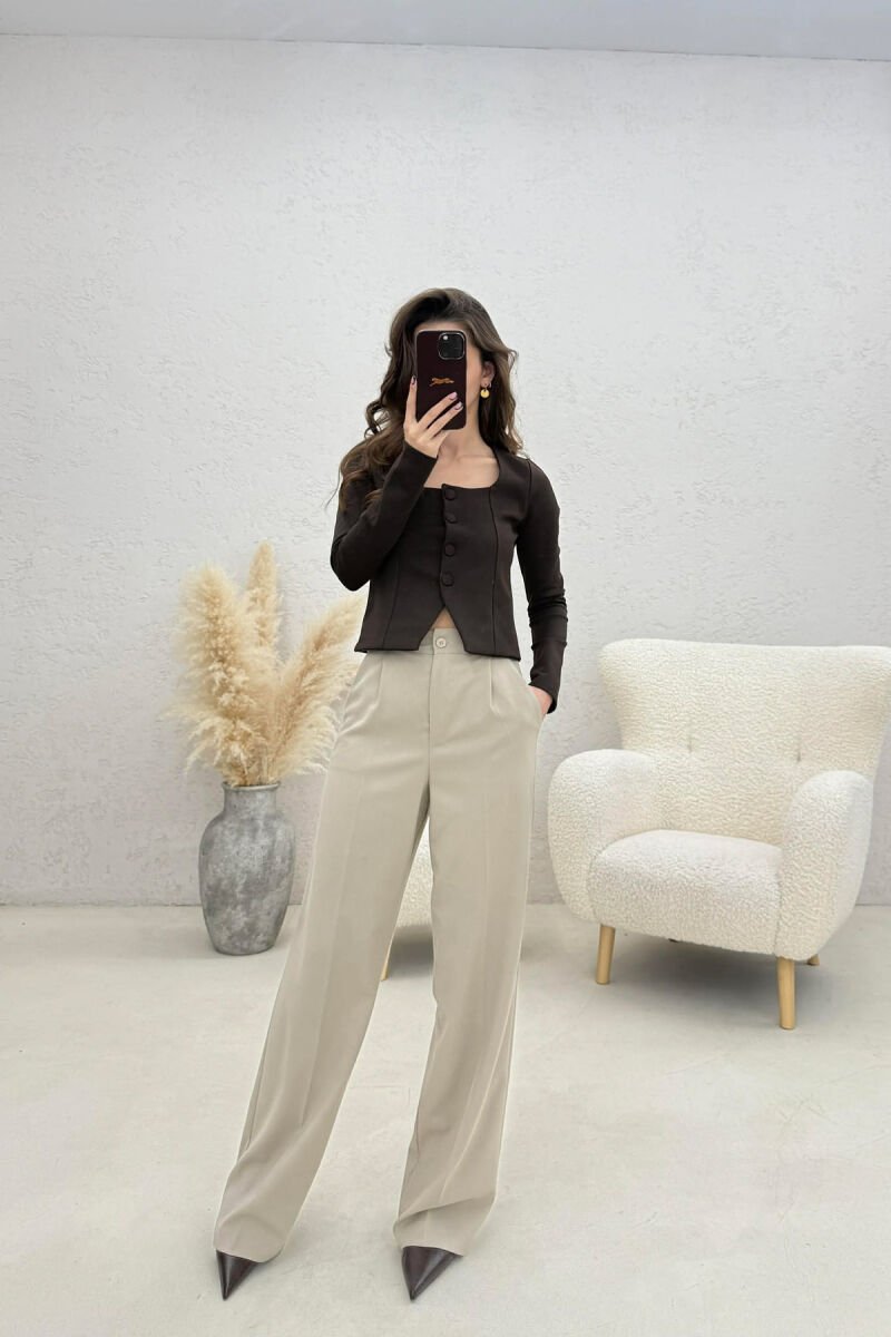ONE COLOR BUTTONED WOMAN JACKET BROWN/KAFE - 3