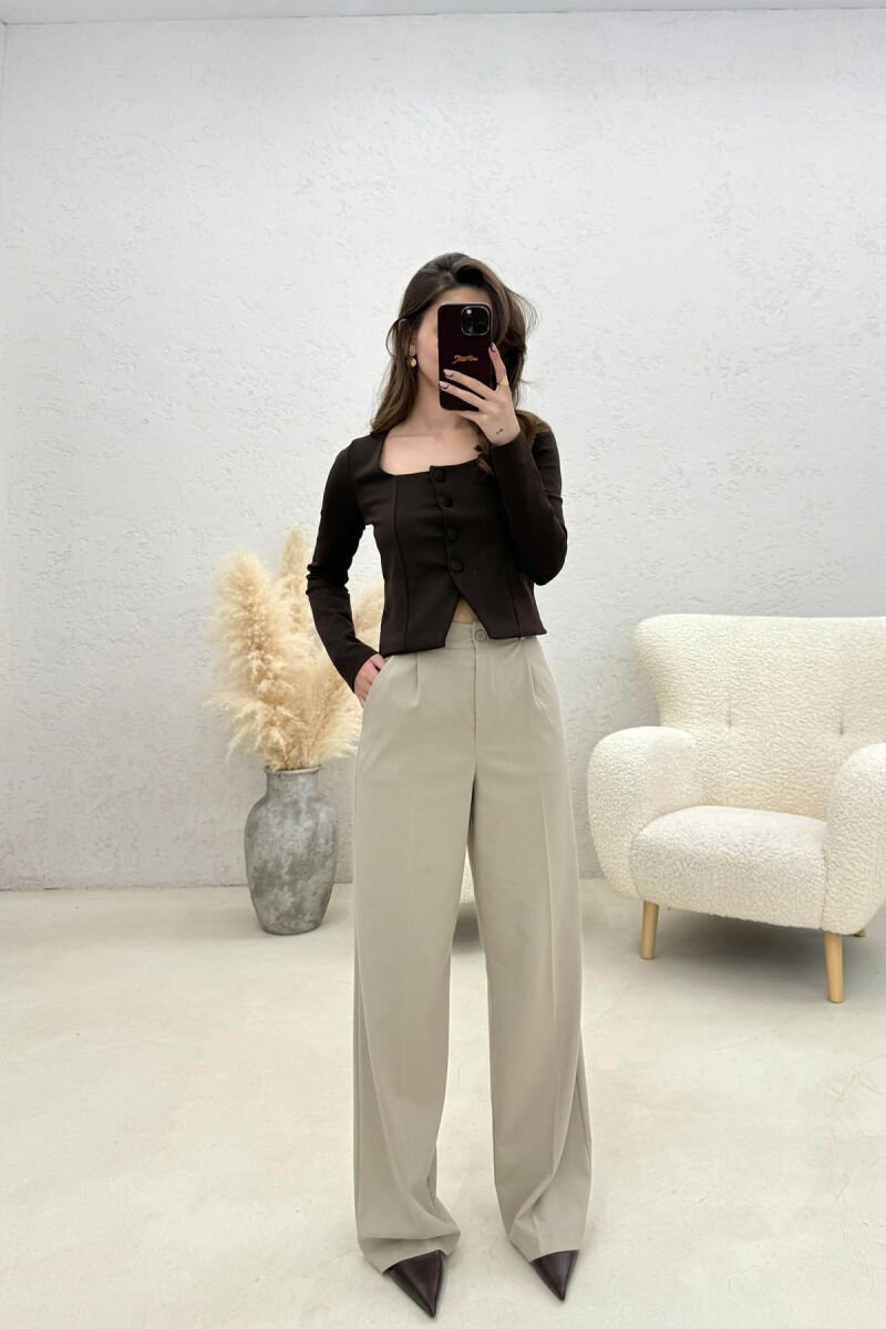 ONE COLOR BUTTONED WOMAN JACKET BROWN/KAFE - 4