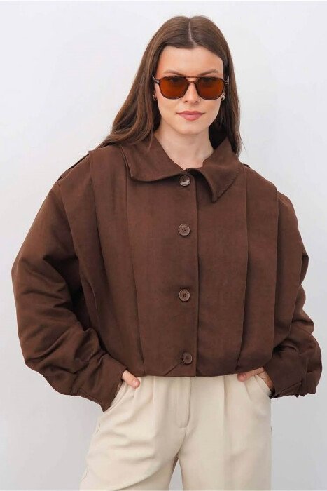 ONE COLOR BUTTONED WOMAN JACKET BROWN/KAFE - 1