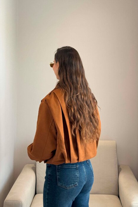 ONE COLOR BUTTONED WOMAN JACKET BROWN/KAFE - 2
