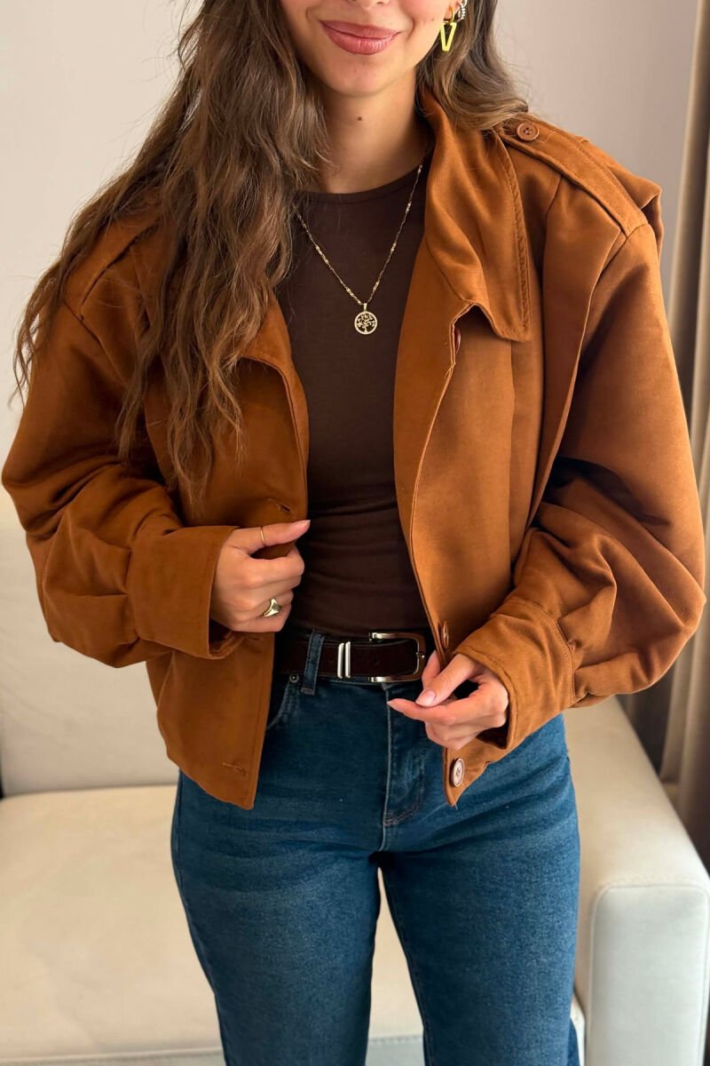 ONE COLOR BUTTONED WOMAN JACKET BROWN/KAFE - 3