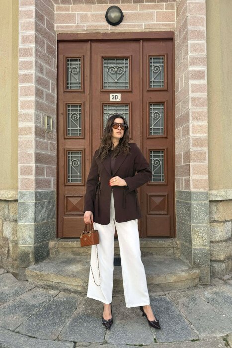 ONE COLOR BUTTONED WOMAN JACKET BROWN/KAFE - 6