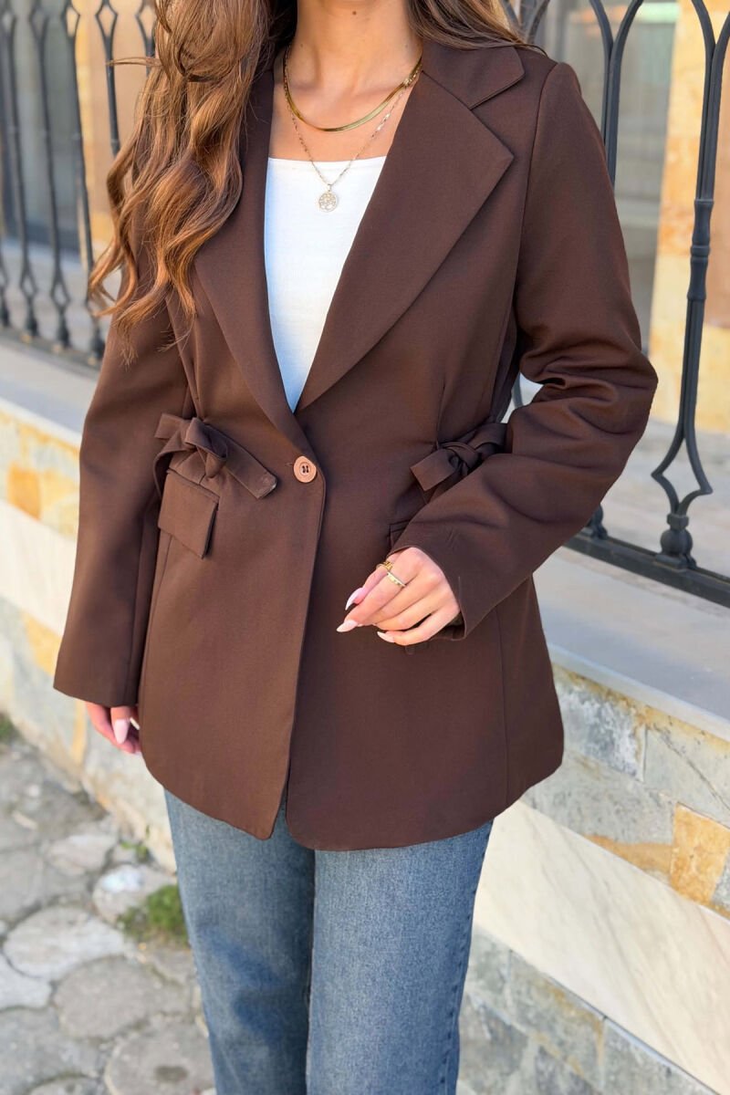 ONE COLOR BUTTONED WOMAN JACKET BROWN/KAFE - 2
