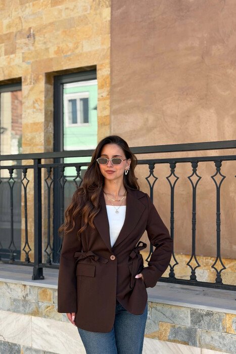 ONE COLOR BUTTONED WOMAN JACKET BROWN/KAFE - 3