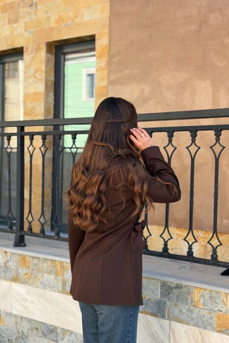 ONE COLOR BUTTONED WOMAN JACKET BROWN/KAFE - 4