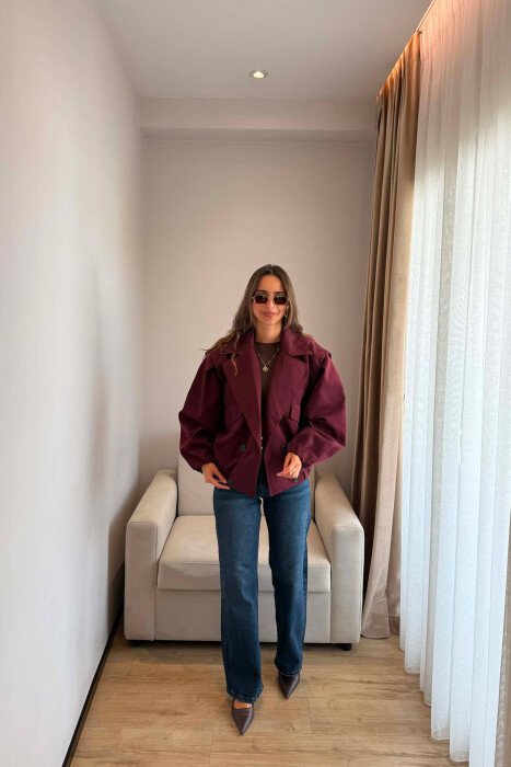 ONE COLOR BUTTONED WOMAN JACKET BURGUNDY/VISHNJE - KLAUDIO FASHION
