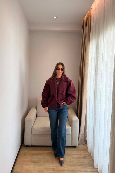 ONE COLOR BUTTONED WOMAN JACKET BURGUNDY/VISHNJE - 5