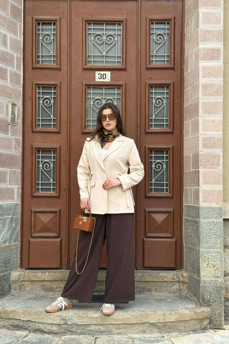 ONE COLOR BUTTONED WOMAN JACKET CREAM/KREM - 5