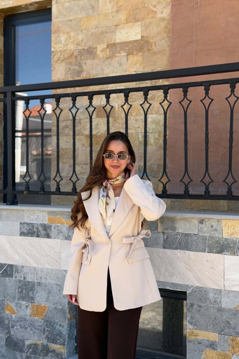 ONE COLOR BUTTONED WOMAN JACKET CREAM/KREM - 3