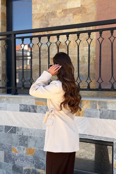 ONE COLOR BUTTONED WOMAN JACKET CREAM/KREM - 4