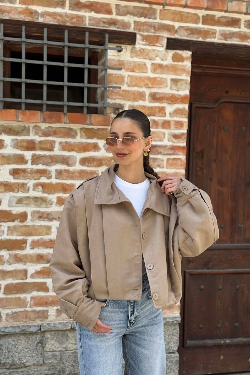 ONE COLOR BUTTONED WOMAN JACKET DARK BEIGE/BEZHE ERRET - 1