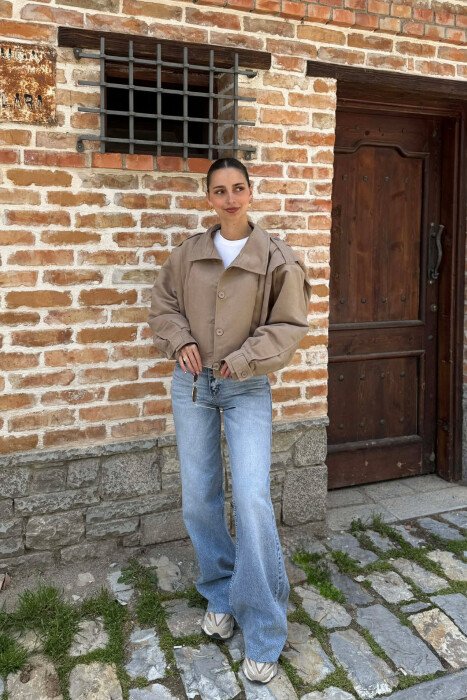 ONE COLOR BUTTONED WOMAN JACKET DARK BEIGE/BEZHE ERRET - 2