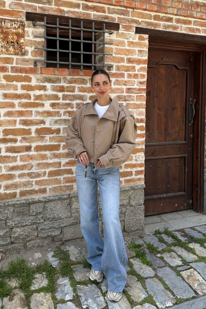 ONE COLOR BUTTONED WOMAN JACKET DARK BEIGE/BEZHE ERRET - 2