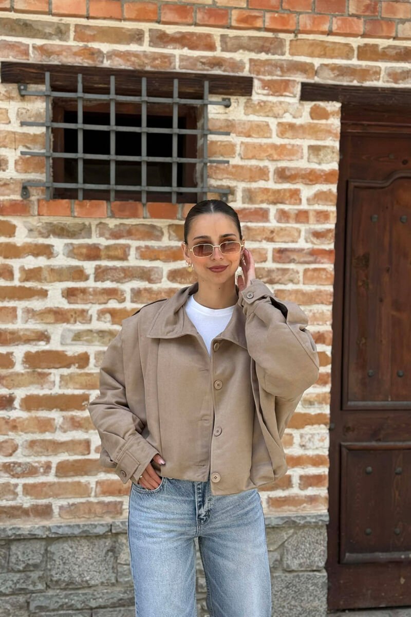 ONE COLOR BUTTONED WOMAN JACKET DARK BEIGE/BEZHE ERRET - 4