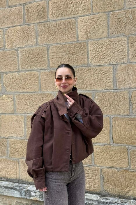 ONE COLOR BUTTONED WOMAN JACKET DARK BROWN/KAE - KLAUDIO FASHION