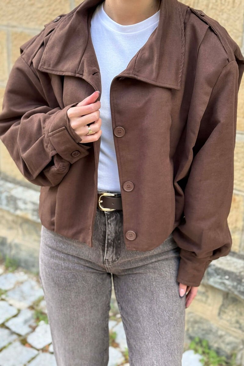ONE COLOR BUTTONED WOMAN JACKET DARK BROWN/KAE - 2